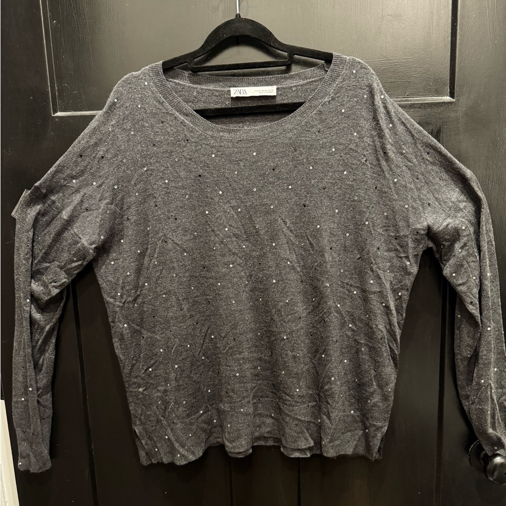 ZARA Charcoal Crystal-Embellished Sweater – XL – Never Worn - Picture 1 of 5